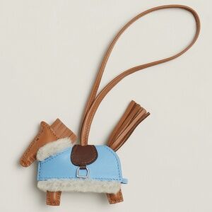 Hermes Horse Rodeo Robeo Plush Gold Blue Celeste Terre Milo Leather Bag Charm